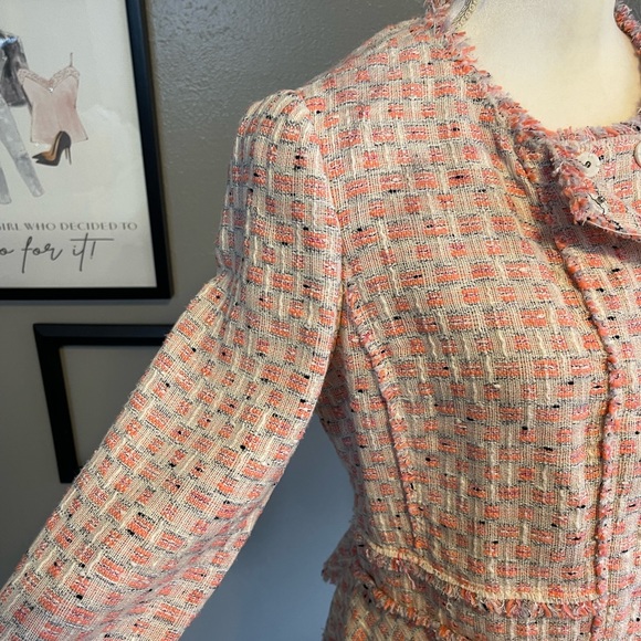 Rebecca Taylor Bright Coral and Cream Tweed Jacket 10 - Picture 5 of 13